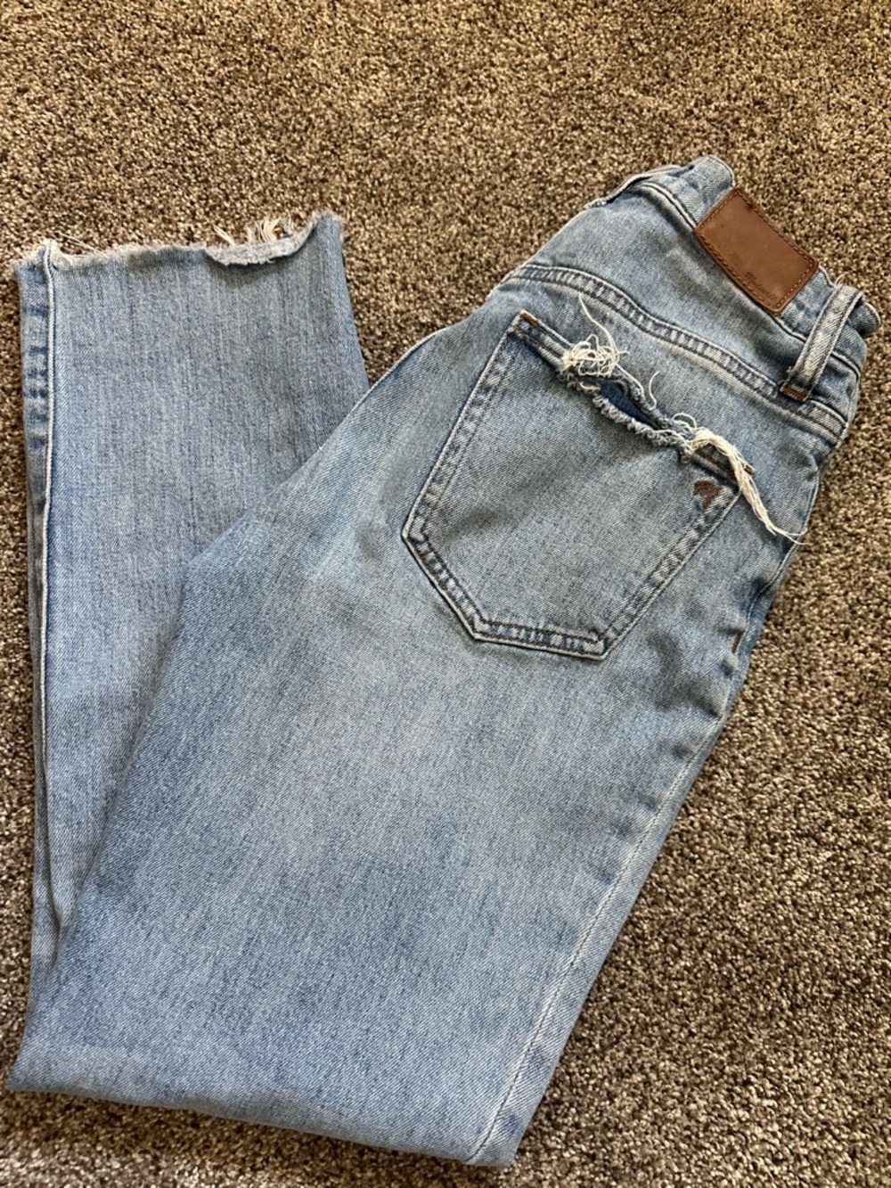 Madewell Distressed Jeans Women’s 23 High Rise Straight Crop Raw Hem Light Wash